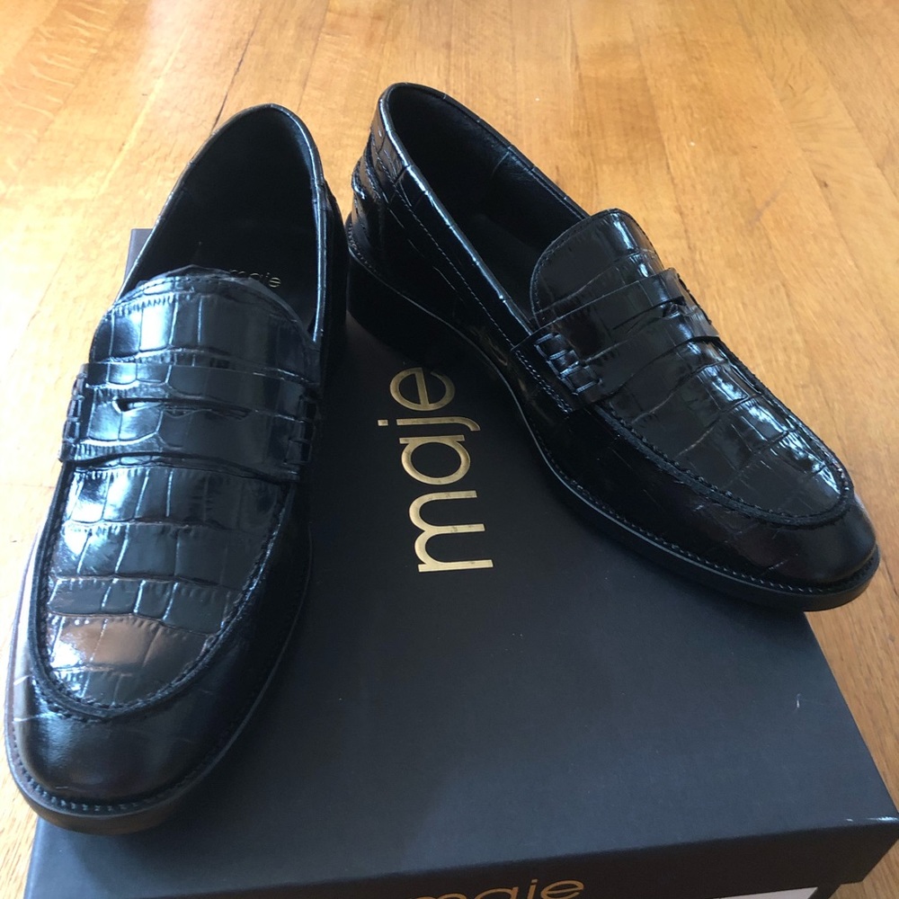 Maje Crocodile-effect Calfskin Loafers